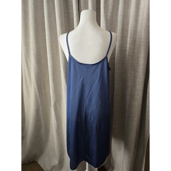 Women's Sz M, 70s Blue & White Polkadots Slipdress Sleep Nightgown Cottagecore - Picture 4 of 6